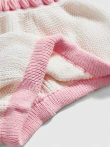 ROMWE Kawaii Quần short nữ gợi cảm dễ thương họa tiết bí ngô với nơ trang trí và màu sắc tương phản, quần short siêu cạp thấp kiểu áo len. - Màu be - Xem 5