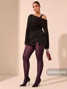 SHEIN BAE 大码透明紧身打底裤、连裤袜、修身款、纯色、女士基础款、西部风、夏季、复活节、春季、情人节、情人节礼物、性感、Y2K、时尚、锐舞、音乐节 - 紫紅色 - 查看 4