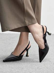 CUCCOO BIZCHIC 女鞋 女士尖头细高跟黑色后跟带高跟鞋 时尚舒适通勤商务百搭女士露跟鞋 春季鞋 - 黑色漆皮 - 查看 5