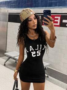 StreetHx Đầm hai dây nữ phong cách đường phố in họa tiết, thắt dây trang trí. - màu đen - Xem 4