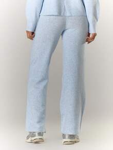 MUSERA Pantalones anchos de punto acanalado con detalles bordados, cómodos, lindos, casuales, para club de café, invierno, elegantes, para fiesta de noche - Celeste - Ver 3