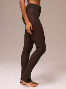 MUSERA ESSENTIALS Fitted High Waist Sheer Mesh Split Hem Leggings Winter Spring Night Out Sexy Cute Mesh Essential - Army Green - View 3