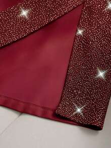 Franclia 女士性感优雅丝绒单肩褶皱收腰修身优雅日常通勤时尚法式街头复古百搭圣诞派对新年假日商务酒红色长袖连衣裙，秋冬款 - 酒紅色 - 查看 7