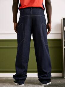 Manfinity Roghcode Men's Loose Casual Versatile Straight Leg Jeans - Blue - View 3