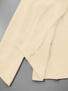 SHEIN PETITE Bộ áo blazer nữ thanh lịch với cúc cài đính ngọc trai và hoa kim loại, thích hợp cho mùa xuân, hè, thu, đông, dự tiệc, năm mới, Lễ Tạ ơn, Giáng sinh, Ngày Valentine, Halloween và mặc thường ngày. - Vàng nhạt - Xem 5
