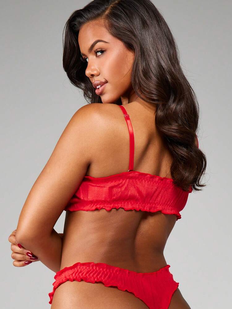 MISSGUIDED Pointelle Textured Ruffle Trim Bralette And Thong Set Lingerie For Intimate Occasions