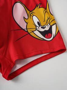 TOM & JERRY X SHEIN 男士字母卡通图案撞色平角内裤 - 紅色 - 查看 8