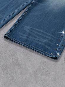 Manfinity Denimwave Men's Fashionable Wide Leg Jeans, Loose Fit With Pearl Embellishments - Medium Wash - View 4