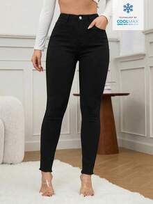 SHEIN SXY Women's Casual Pocket Skinny Jeans - Black - View 13