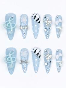 ROMWE Anime 10 Music Notes, Piano Keys, Bow Fake Nail Pads And A Piece Of Double-Sided Tape - Multicolor - View 1