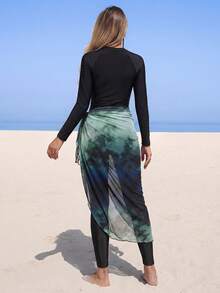 Swim Mulvari Women's Tie-Dye Print Long Sleeve Zipper Design 3 PiecesBurkini Set, Beach Vacation - Multicolor - View 2