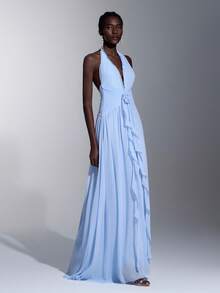 Elitara Elegant Romantic Backless Chiffon Multilayered Ruffle Hem A-Line Dress, Suitable For Festivals, Weddings, Galas, Concerts, Business Events, Social Media Influencer Occasions - Baby Blue - View 6