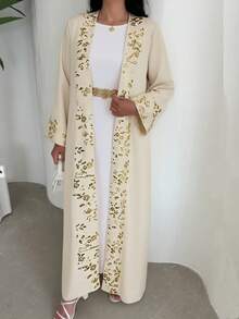 Al Najma Nueva chaqueta tipo cárdigan elegante, suelta y versátil con bordado de lentejuelas y vibra romántica para fiestas, banquetes y vacaciones - Albaricoque - Ver 6