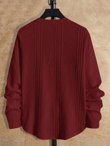 HIMLAND Men's Crew Neck Casual Everyday Wear Long Sleeve T-Shirt - Red - View 2