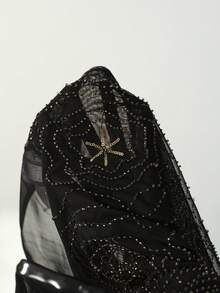 Maija Black 1pc Women's Black & Gold Semi-Sheer Beaded Embroidered Fitted Asymmetric Shoulder Top Long Sleeves  Beach Outfit Holiday Outfits Sequin - Black and Gold - View 8