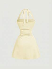 SHEIN MOD 女士纯色吊带A字连衣裙 - 淡黃色 - 查看 2