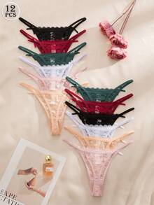 Bộ 12 chiếc quần lót dây ren gợi cảm lãng mạn dành cho nữ, nhiều màu sắc. - Nhiều màu - Xem 3