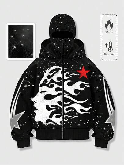 Street Life Sweat-shirt-shirt zippé à capuche sombre et punk avec ornements de strass pour hommes, pour l'hiver