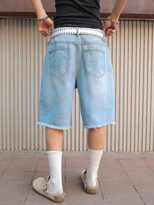 PAVTROS Men's Casual Washed Distressed Denim Shorts, Summer - Blue - View 2