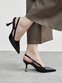 CUCCOO BIZCHIC 女鞋 女士尖头细高跟黑色后跟带高跟鞋 时尚舒适通勤商务百搭女士露跟鞋 春季鞋 - 黑色漆皮 - 查看 3