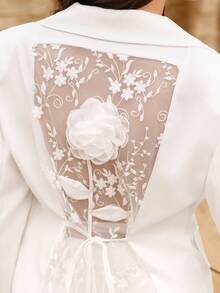 Modelyn Women's Fashion Embroidered Patchwork 3D Floral Decor Slim Fit Blazer Jacket, Spring/Summer - White - View 9