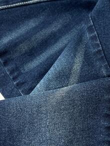 Elamini 休闲水洗低腰修身七分牛仔裤 - 深色水洗藍 - 查看 3