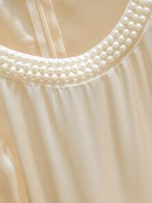 Franclia Satin Pearl Collar Tie Waist Elegant Wide Leg Jumpsuit/Sleeveless Romper - Apricot - View 5