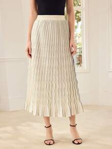 MOTF PREMIUM WOMEN'S PLEATED CONTRAST COLOR HIGH ELASTIC WAIST SKIRT - White - View 4