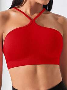 SHEIN Core Rhythm Women Solid Color Sports Camisole, & Versatile For Chinese New Year - Red - View 4