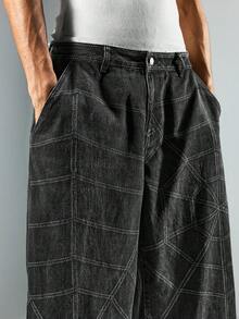 ROMWE MEN Street Life Men's Spider Web Digital Print Buckle Fly Denim Jeans - Black - View 2