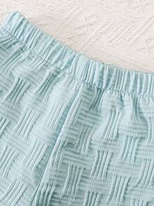 SHEIN Vintaside Kids 纹理衬衫和短裤街头时尚幼儿男童两件套 - 淺藍色 - 查看 4