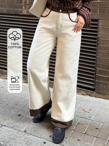 Vivie Lora Women's Color Block Straight Leg Jeans - White - View 1