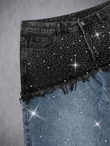 Manfinity EMRG Men's Casual Fashion Street Frayed 2 In 1 Rhinestone Embellished Loose Wide-Leg Jeans - Blue Black - View 5