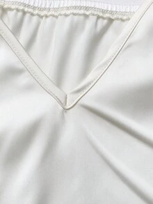 GlowEve White Satin Twist Knot Metal Buckle Camisole V-Neck Waist Cinched Slim Fit Layering Camisole, Elegant For Commute And Date - Champagne - View 3