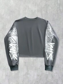 ROMWE MEN Street Life 男士休闲圆领长袖印花套头卫衣 - 灰色 - 查看 2