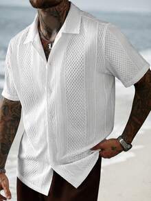 VENTUSAIL Men's Solid Color Jacquard Knit Short Sleeve Shirt - White - View 3