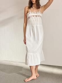 Ocili Women's Contrast Lace Ruffle Elegant Camisole Nightgown - White - View 2