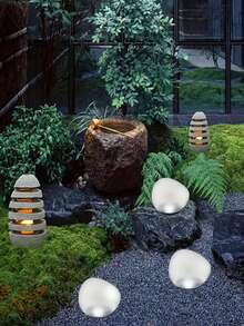 一款太阳能鹅卵石灯，防水花园灯，户外鹅卵石景观灯，非常适合室内外使用，可用于露台、花园小径、泳池、婚礼、宴会和节日装饰。秋季家居装饰，户外装饰【太阳能】 - 鵝卵石 - 查看 4