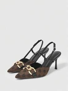 Sleekvia Women's Pointed Toe Buckle Design Everyday Versatile Fashion High Heels - Brown - View 7