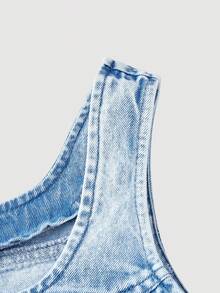 Sweetra Women's Casual Single-Breasted Sleeveless Denim Shirt - Blue - View 4