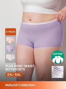 LUVLETTE Plus 3-Pack Soft Cotton High-Waist Boyshorts Women Underwear Panty Set - Multicolor - View 1