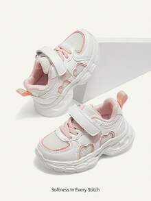 Cozy Pixies Spring / Summer Fashion Versatile Fun Cute Contrasting Colors Pink White Love Embroidery Soft Bottom Baby Sneakers College Style Mother's Day - White - View 4