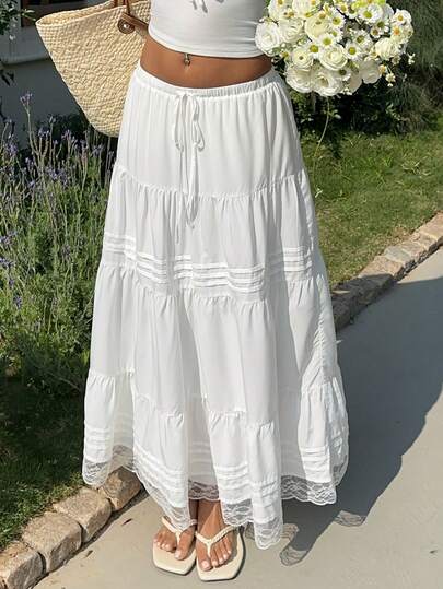 SHEIN EZwear Falda tejida de encaje blanco con parches, casual para vacaciones