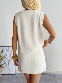 SHEIN EZwear Old Money Elegant 2pcs/Set Sleeveless Top + Skirt - Khaki - View 3