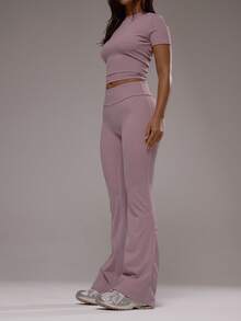 Musera Sport 运动T恤和瑜伽裤套装，适合运动健身、健身房、普拉提、日常休闲等场合，烟晶色 - 淺灰紫 - 查看 4