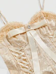 ROMWE EDITION Women's Vintage Palace-Style Multilayer Ruffle Textured Satin Fabric Dress, Suitable For Wedding Season - Apricot - View 3