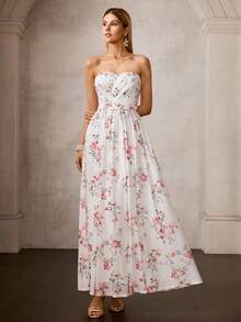 MOTF Soiréza FLORAL PRINTED STRAPLESS LONG DRESS, SUITABLE FOR FORMAL OCCASIONS - Multicolor - View 4