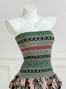 Elamini Đầm ngắn cúp ngực họa tiết Paisley, thích hợp cho kỳ nghỉ thường ngày. - Nhiều màu - Xem 4
