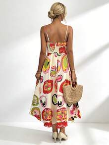 女士休闲水果印花无袖中长连衣裙，度假款 - 彩色 - 查看 2