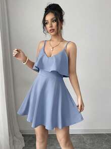 Elenzga Women's Sexy Backless Tie-Knot Ruffle Waist Camisole Dress, Suitable For Summer Vacation And Dates - Baby Blue - View 6